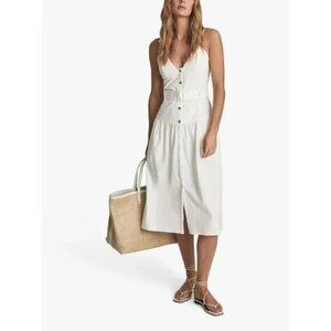 Reiss Vita Button Down Belted Midi Dress in White Size US12